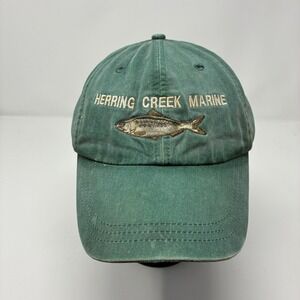 Vintage Adams Herring Creek Marine Fish Hat Green Pigment Dyed Leather Strap Cap